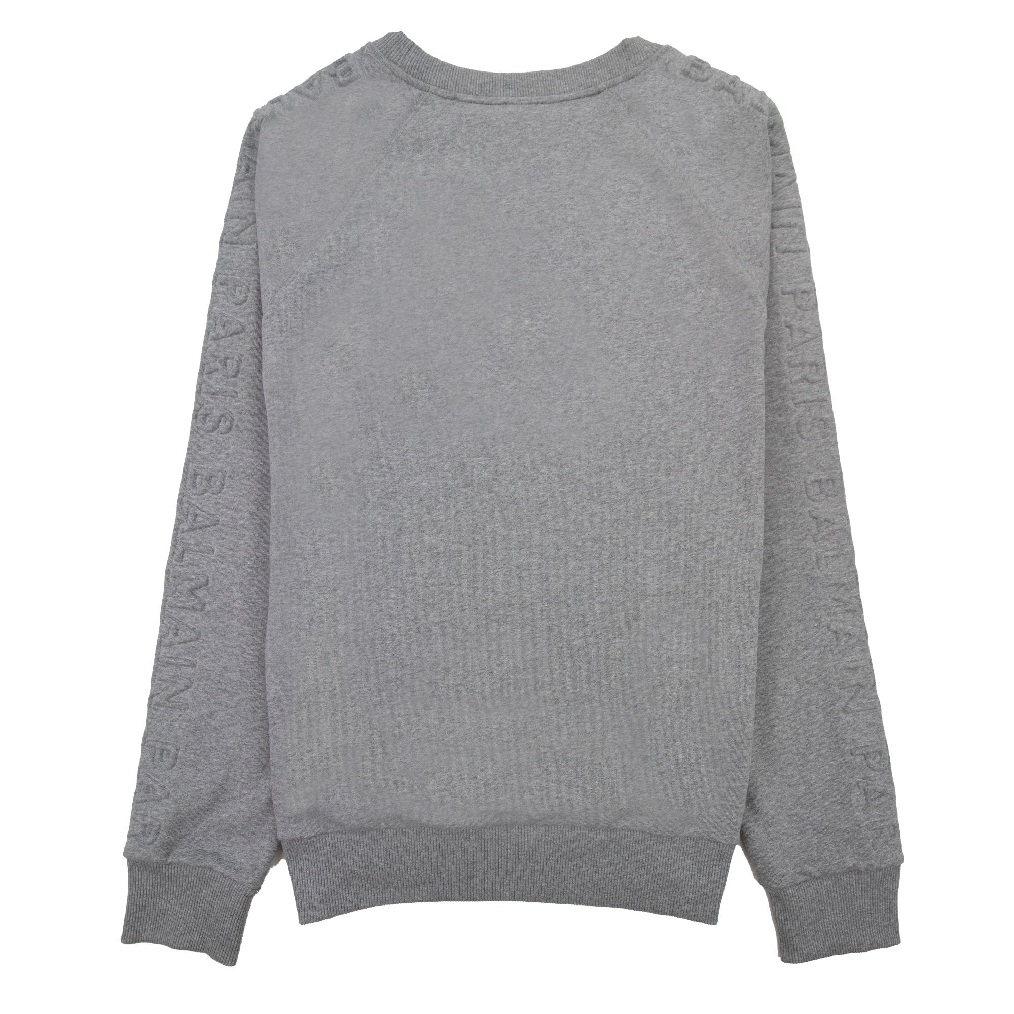 Balmain Logo Embossed Sleeve Crewneck Sweatshirt Grey