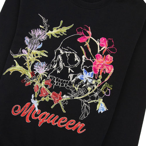 Alexander Mcqueen Embroidered Skull Organic Sweatshirt Black