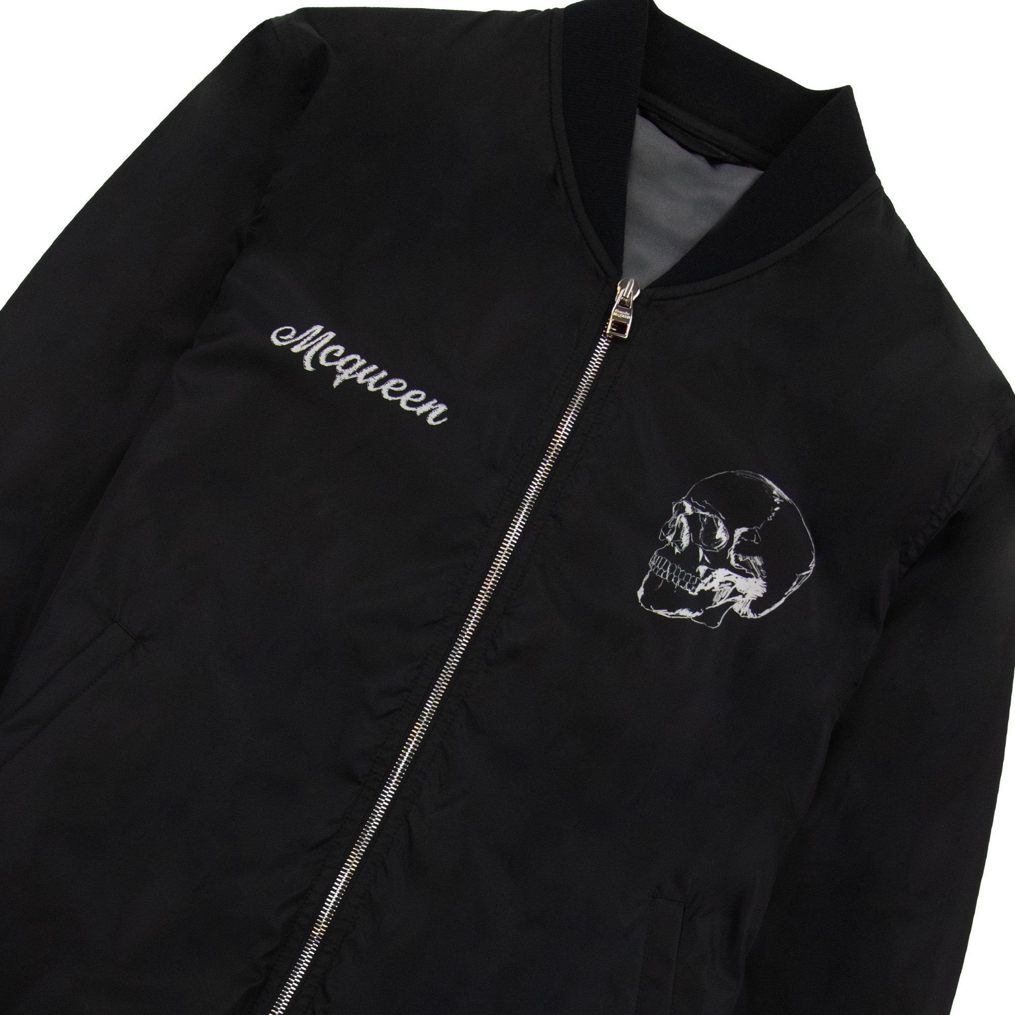 Alexander Mcqueen Skull Logo Printed Nylon Bomber Jacket Black