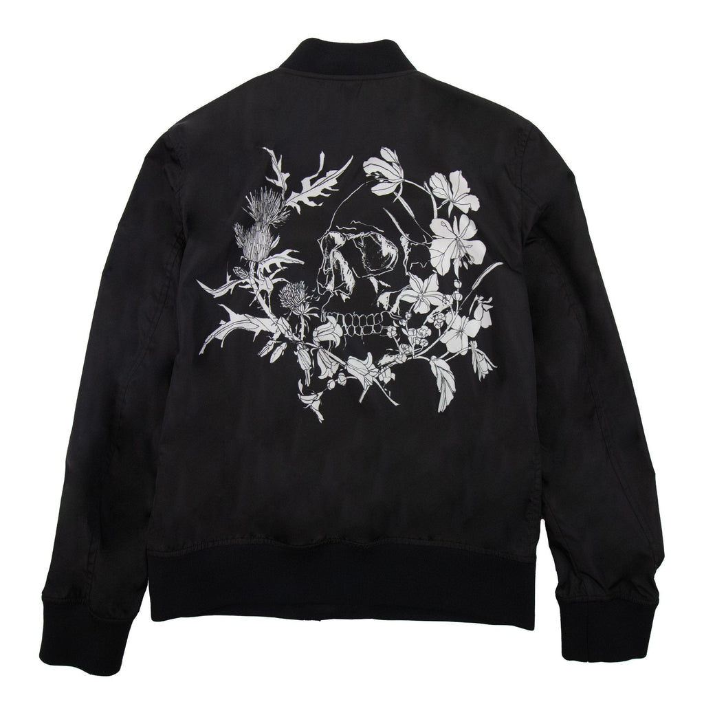 Alexander Mcqueen Skull Logo Printed Nylon Bomber Jacket Black