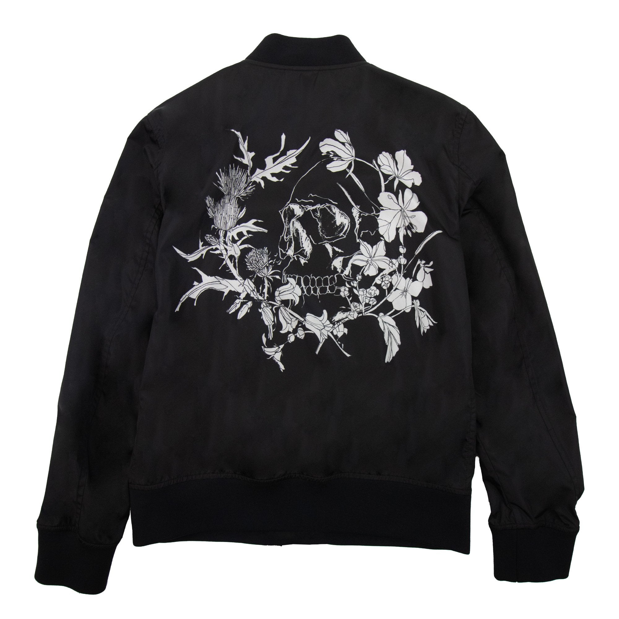 Alexander Mcqueen Skull Logo Printed Nylon Bomber Jacket Black