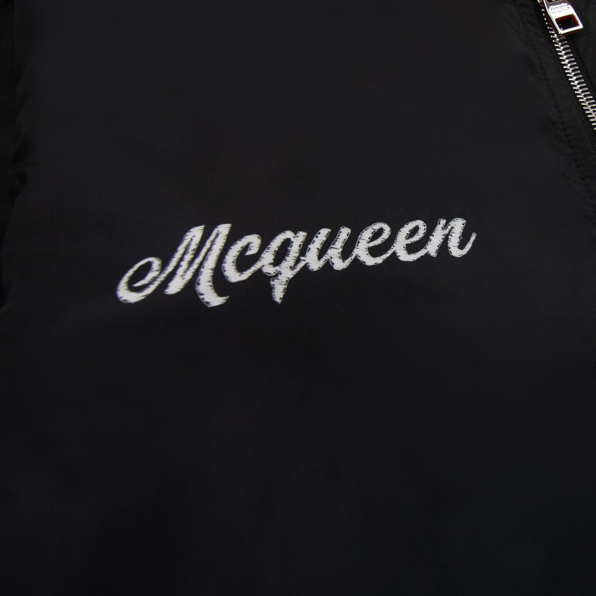 Alexander Mcqueen Skull Logo Printed Nylon Bomber Jacket Black