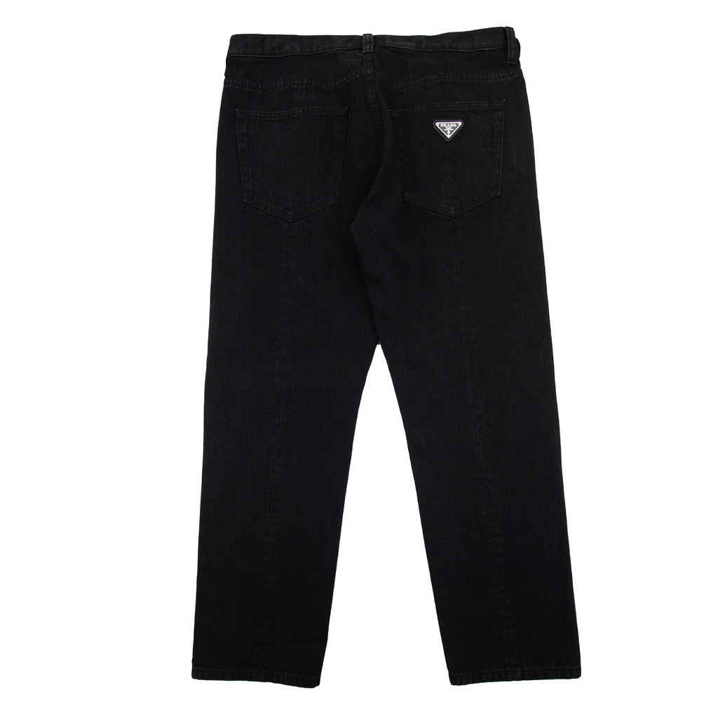 Prada Logo Patch Mid Rise Straight Leg Jeans Black