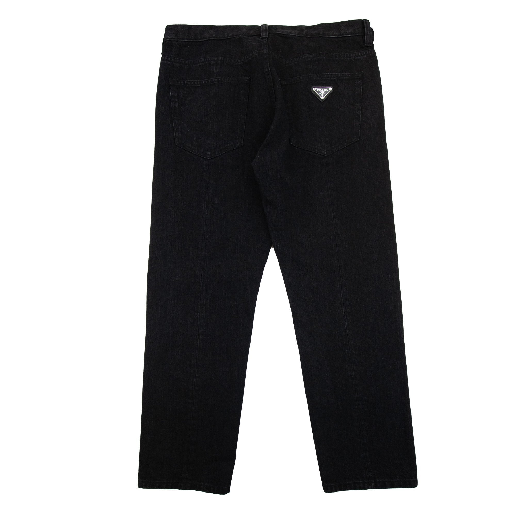 Prada Logo Patch Mid Rise Straight Leg Jeans Black