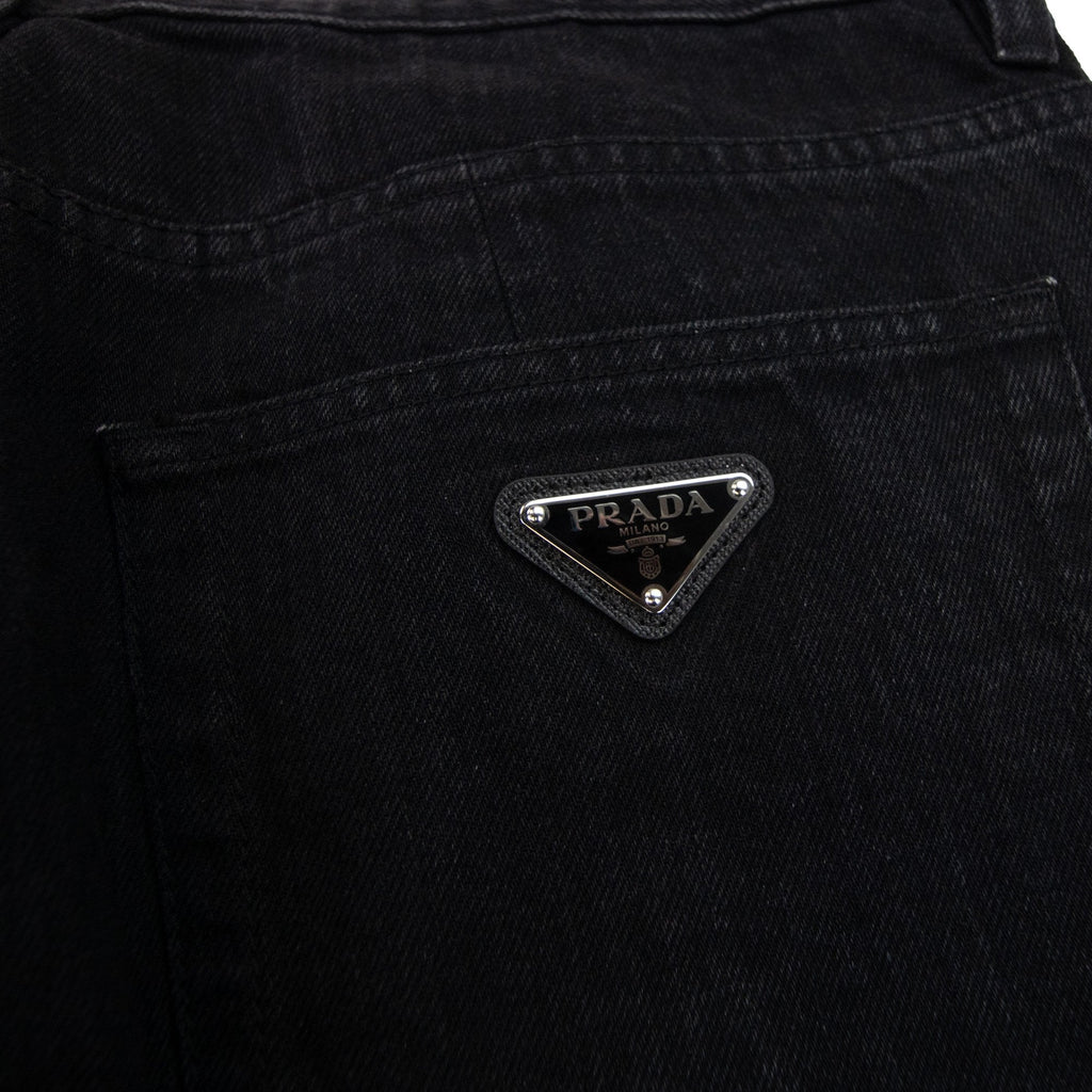 Prada Logo Patch Mid Rise Straight Leg Jeans Black