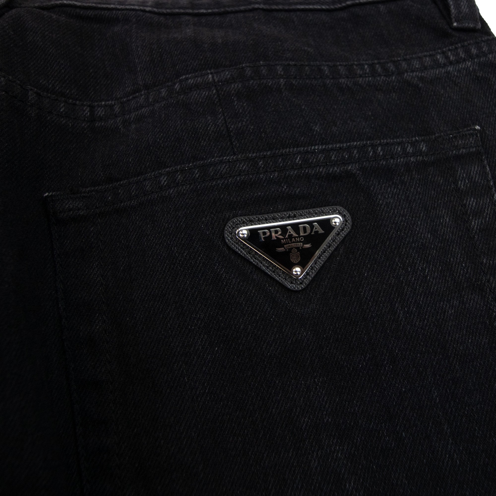 Prada Logo Patch Mid Rise Straight Leg Jeans Black