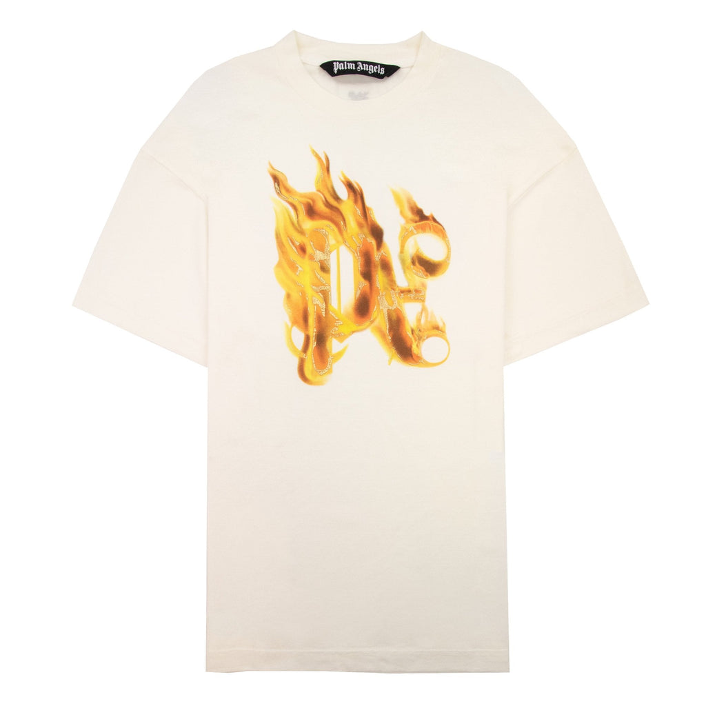 Palm Angels Burning Monogram T Shirt White/gold