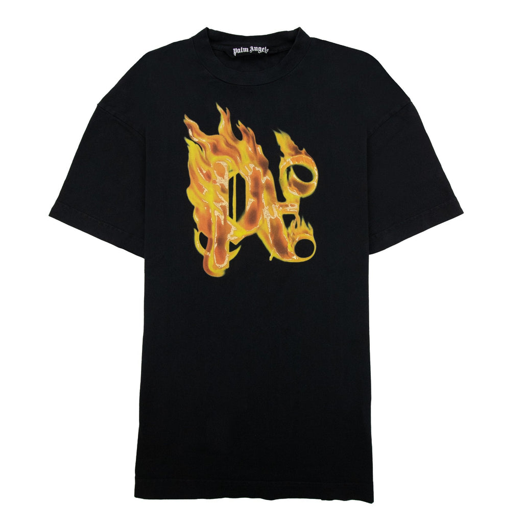 Palm Angels Burning Monogram T Shirt Black/gold