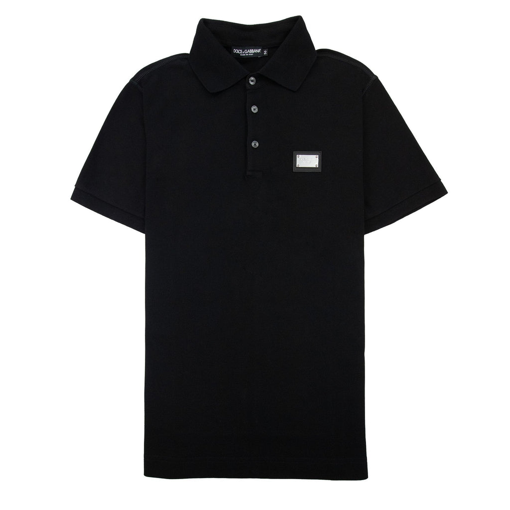 Dolce & Gabbana Branded Tag Pique Polo Black N0000