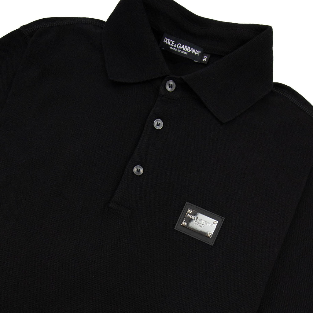 Dolce & Gabbana Branded Tag Pique Polo Black N0000