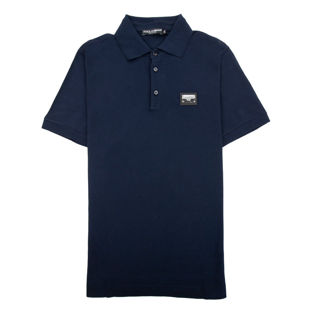 Dolce & Gabbana Branded Tag Pique Polo Navy B0665