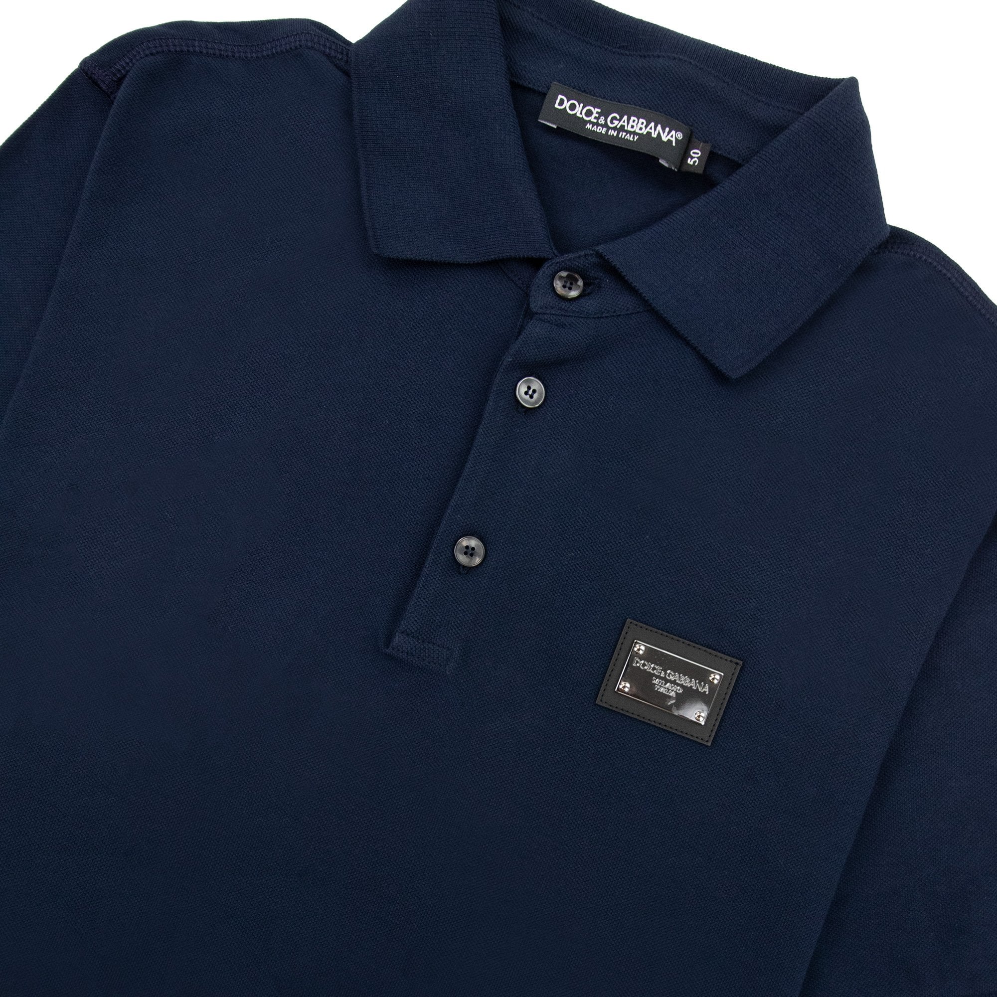 Dolce & Gabbana Branded Tag Pique Polo Navy B0665