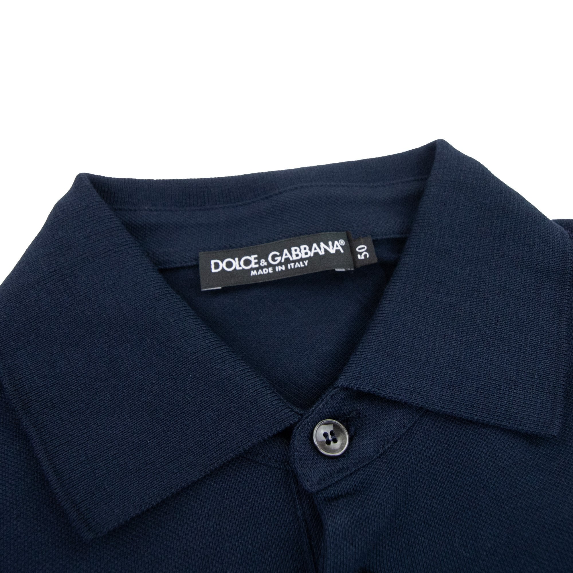 Dolce & Gabbana Branded Tag Pique Polo Navy B0665