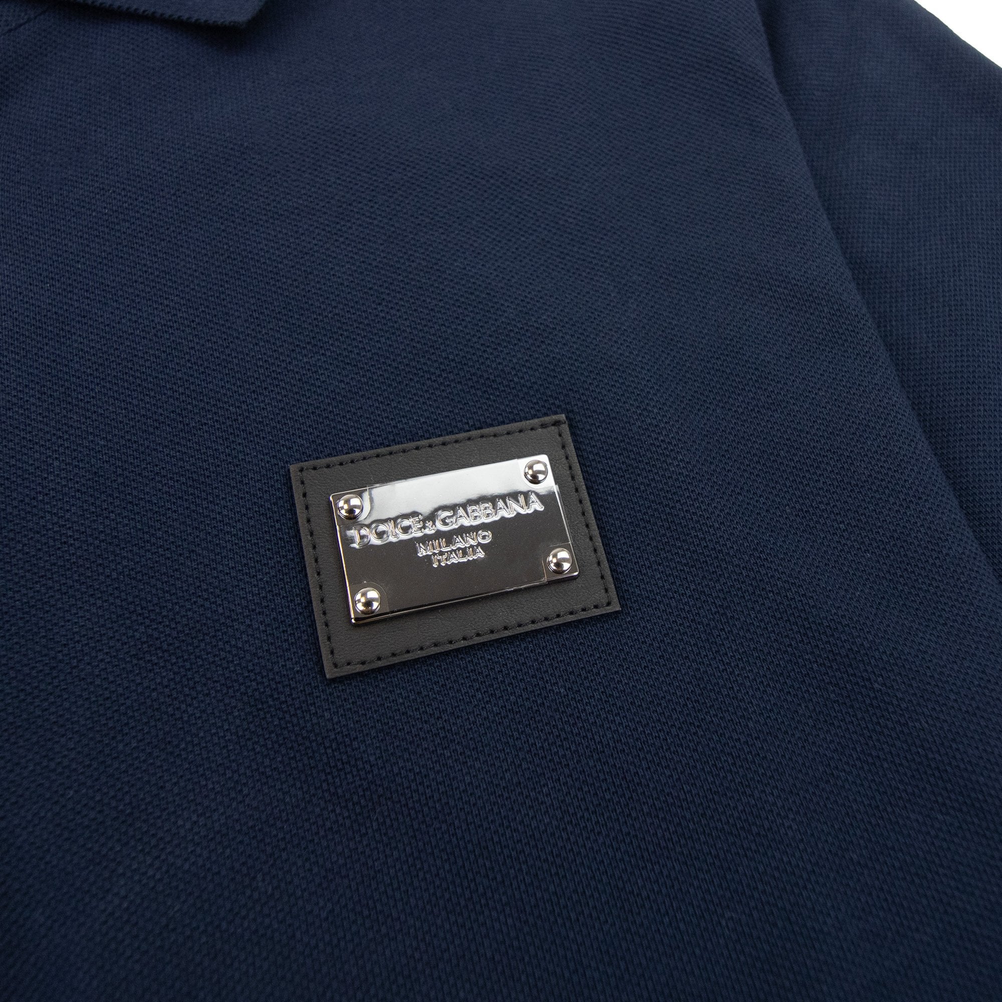 Dolce & Gabbana Branded Tag Pique Polo Navy B0665