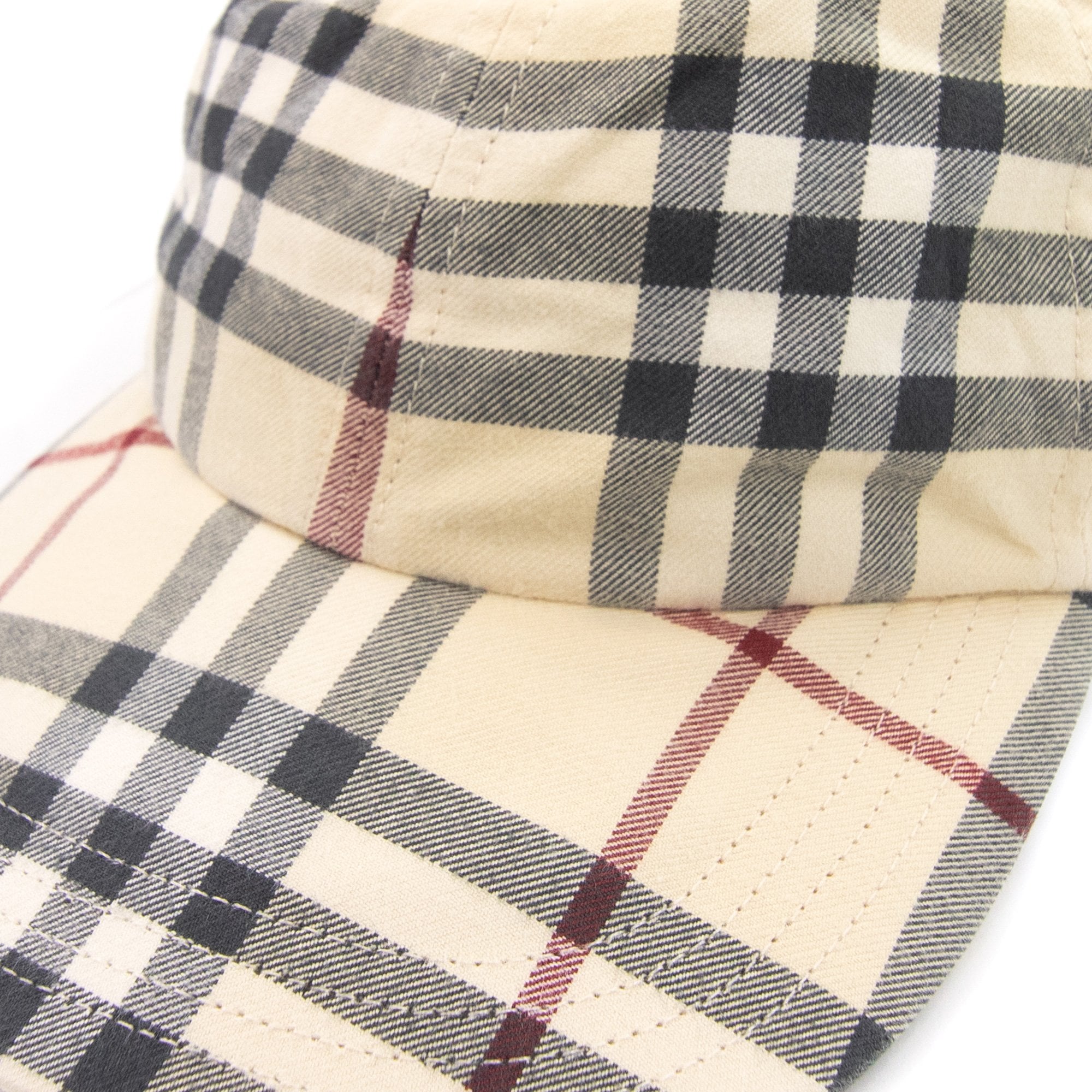 Burberry Check Cotton Baseball Cap Stone