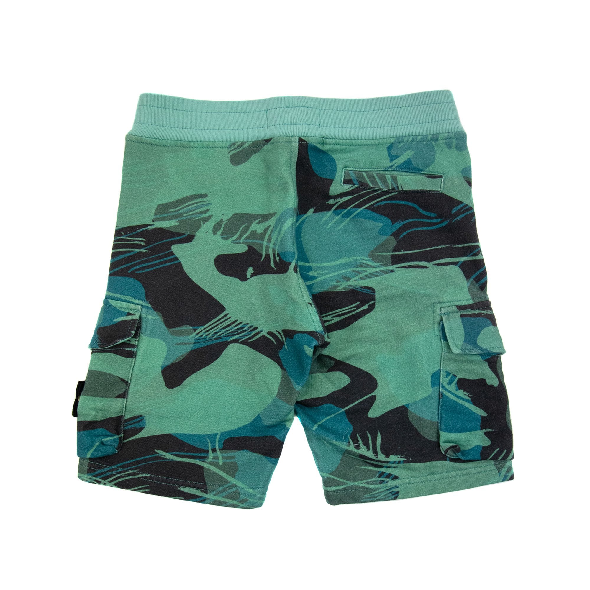 Stone Island Junior 62420 Jungle Camo Cargo Sweat Shorts Emerald Green V0056