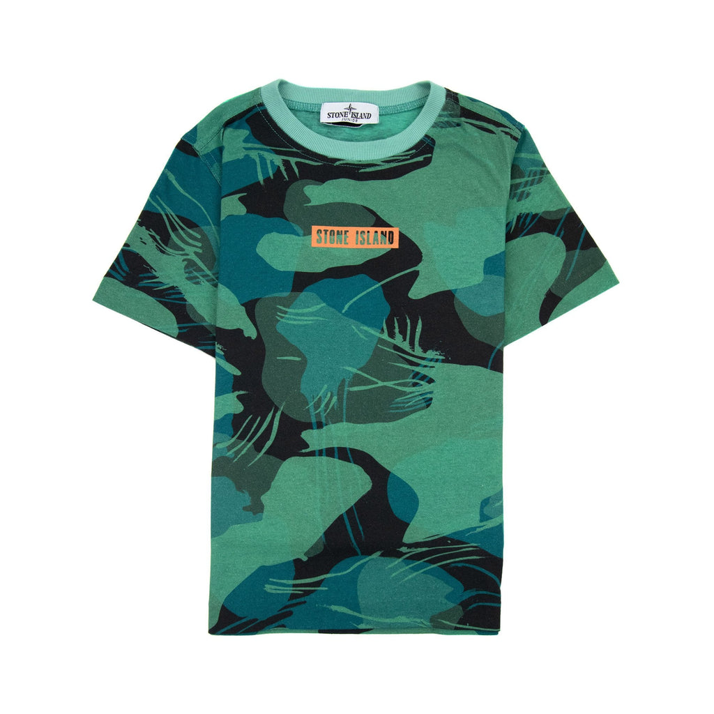 Stone Island Junior Jungle Camo Crewneck T Shirt Emerald Green V0056