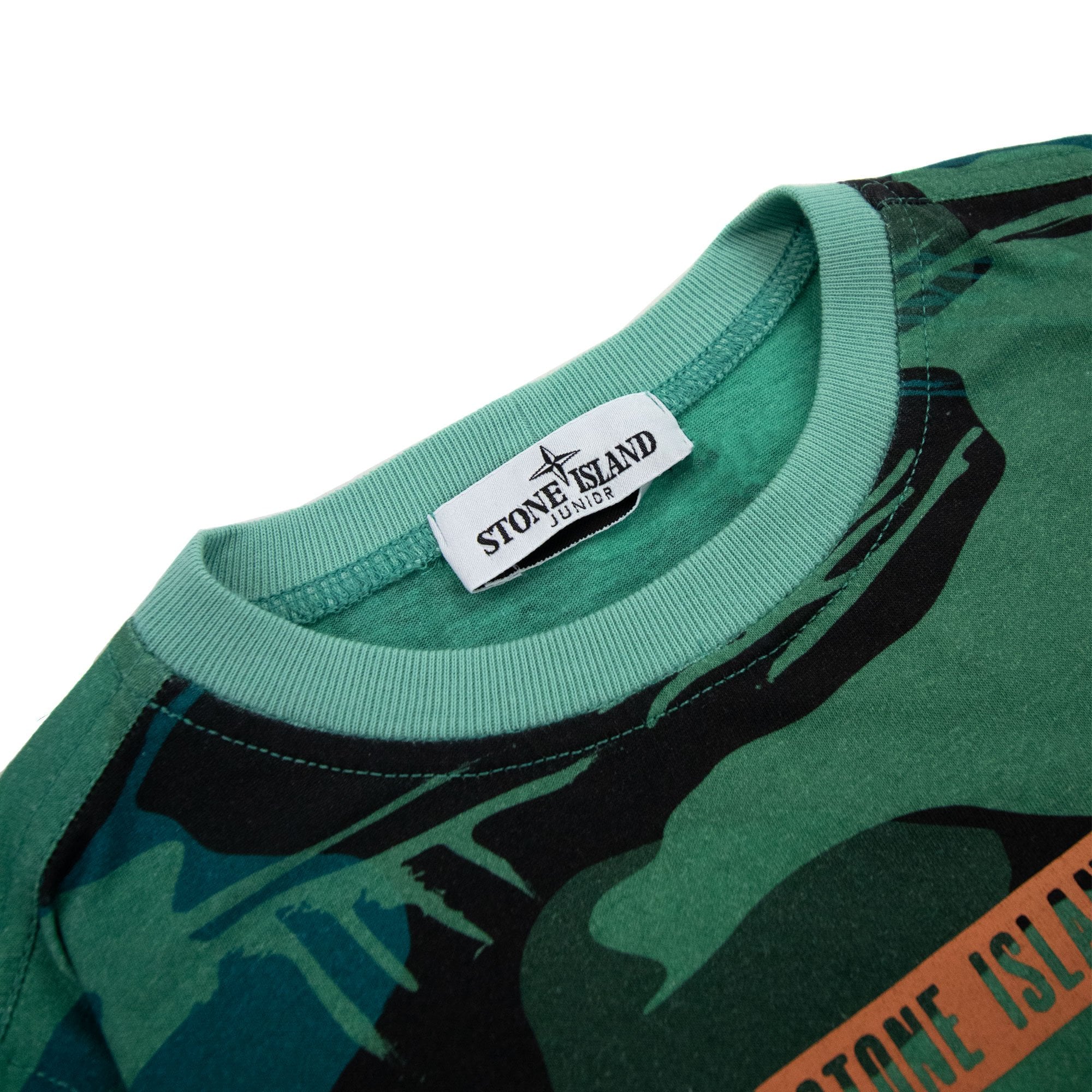 Stone Island Junior Jungle Camo Crewneck T Shirt Emerald Green V0056