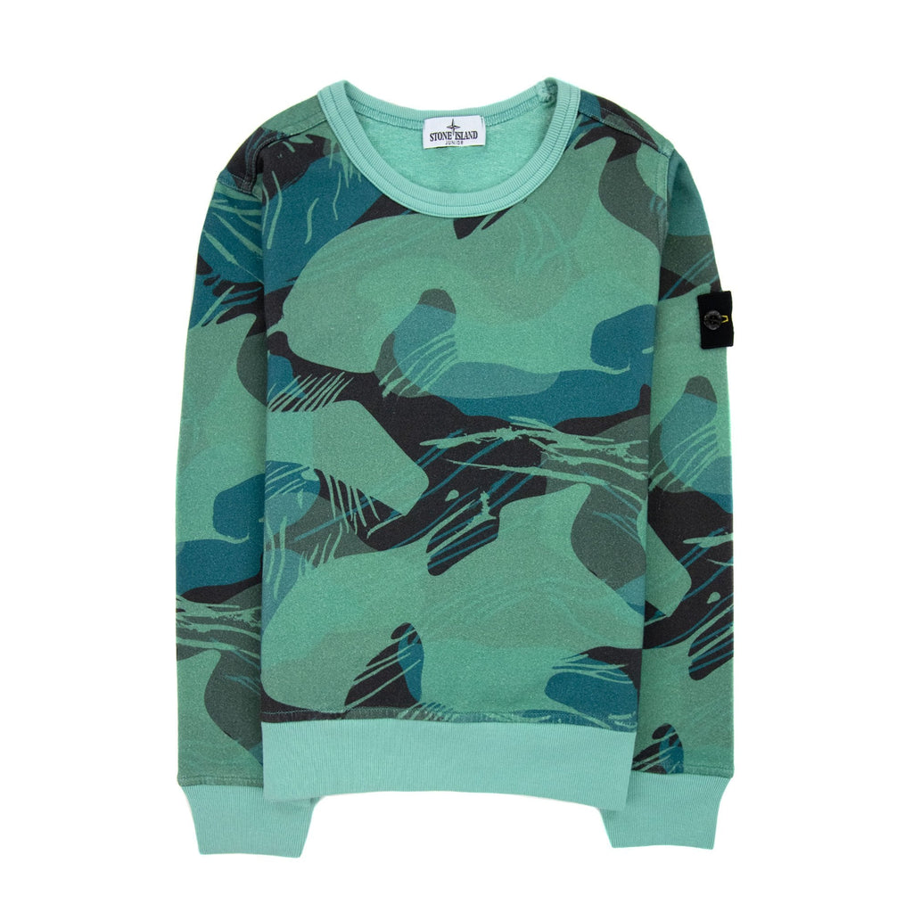 Stone Island Junior 63320 Jungle Camouflage All Over Print Sweatshirt Emerald Green V0056