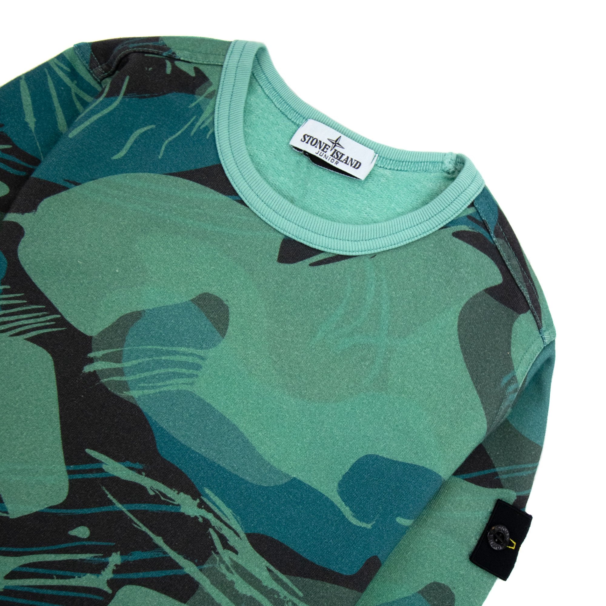 Stone Island Junior 63320 Jungle Camouflage All Over Print Sweatshirt Emerald Green V0056