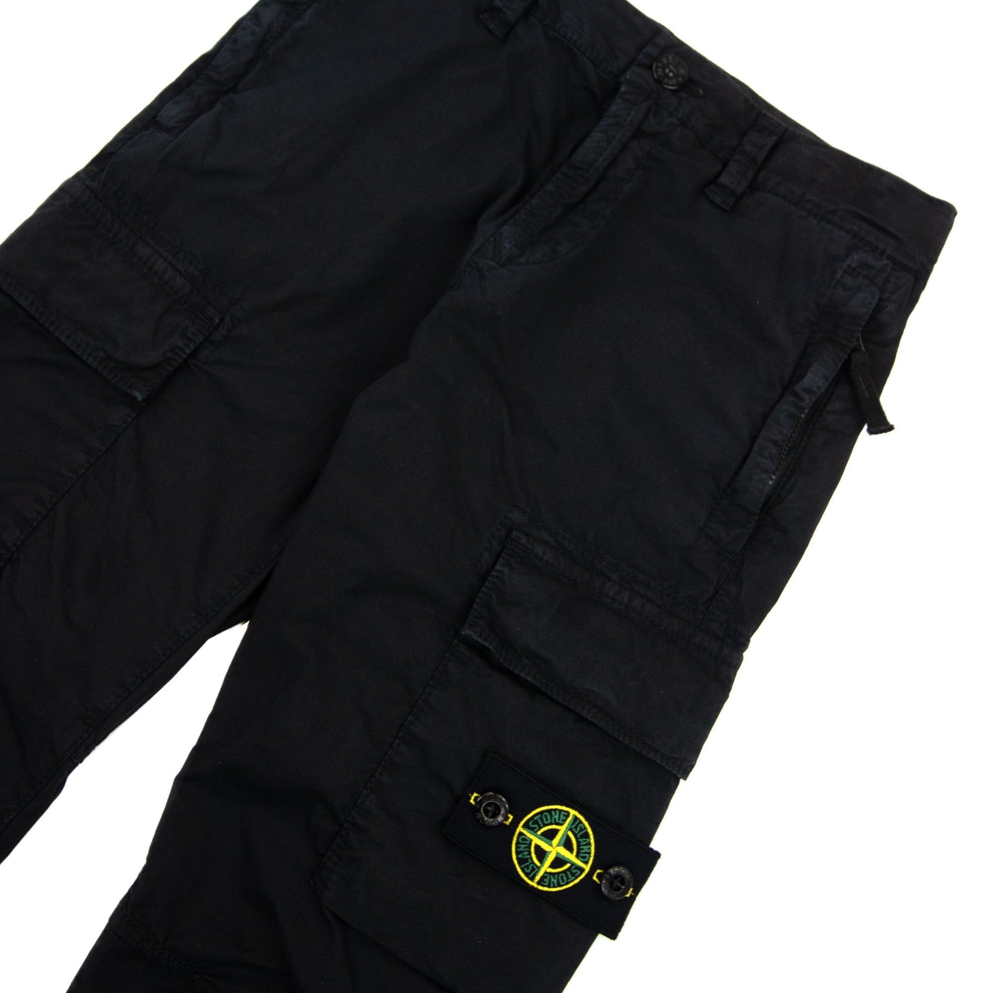 Stone Island Junior 30410 Garment Dyed Heavy Stretch Cargo Pants Black V0129