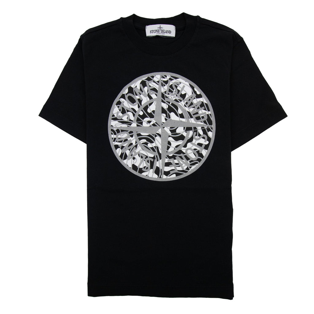 Stone Island Junior 21071 Camo Reflective Logo T Shirt Black V0029