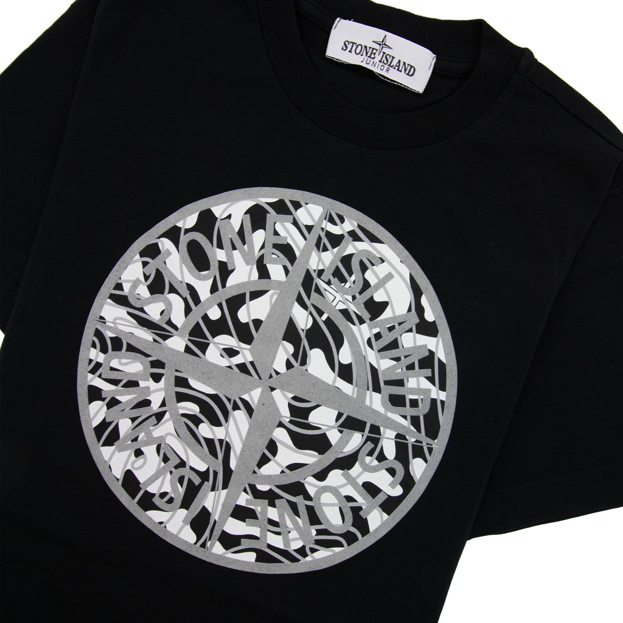 Stone Island Junior 21071 Camo Reflective Logo T Shirt Black V0029