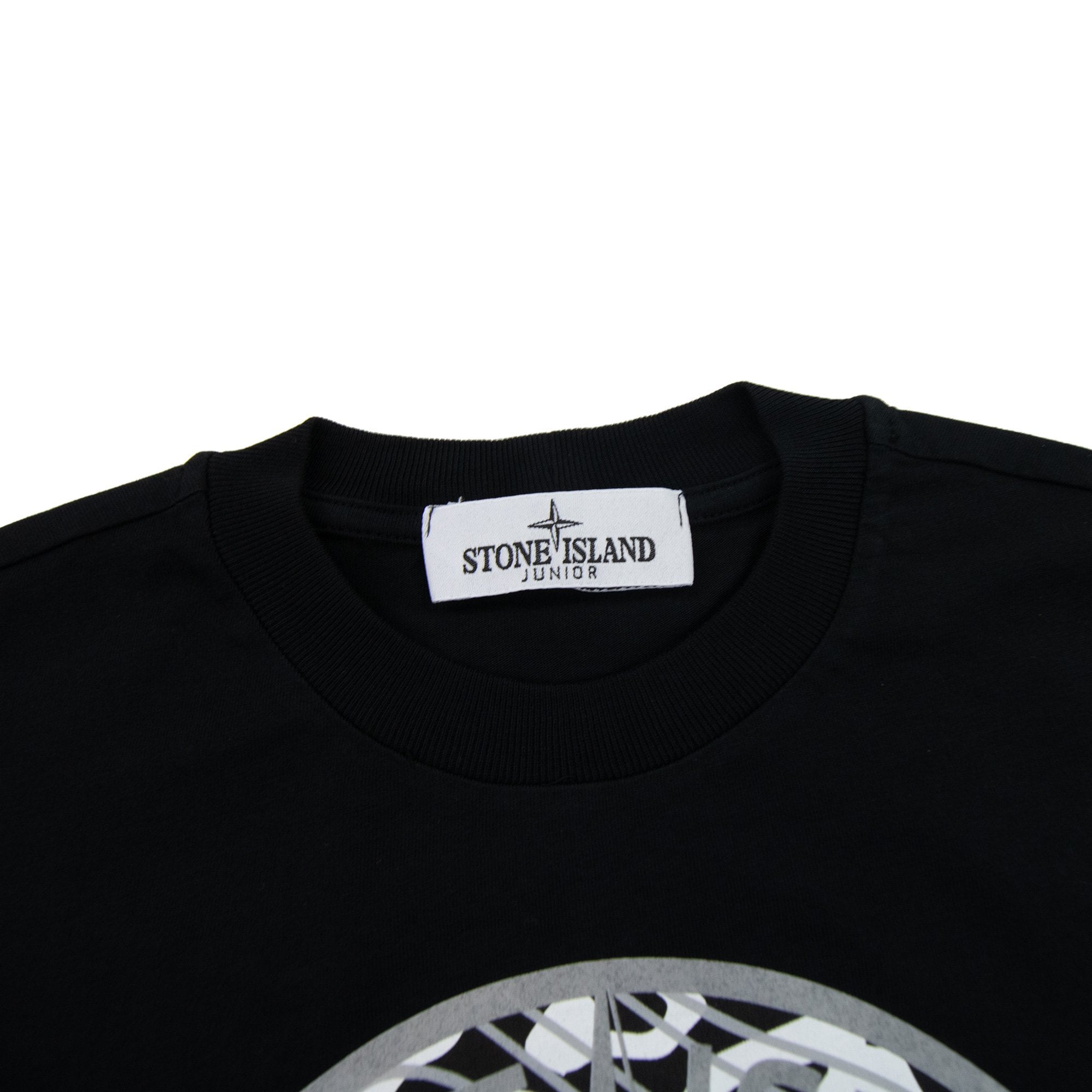 Stone Island Junior 21071 Camo Reflective Logo T Shirt Black V0029