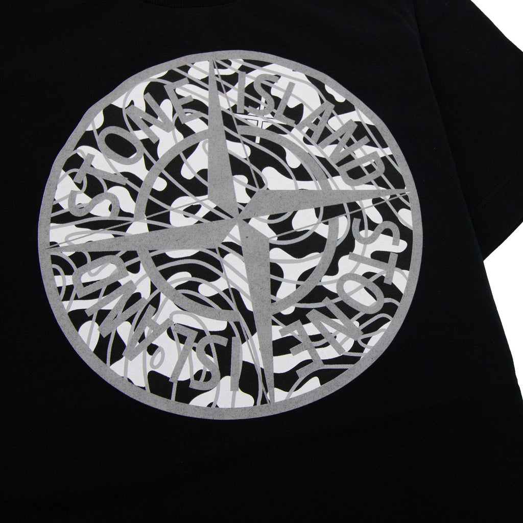 Stone Island Junior 21071 Camo Reflective Logo T Shirt Black V0029