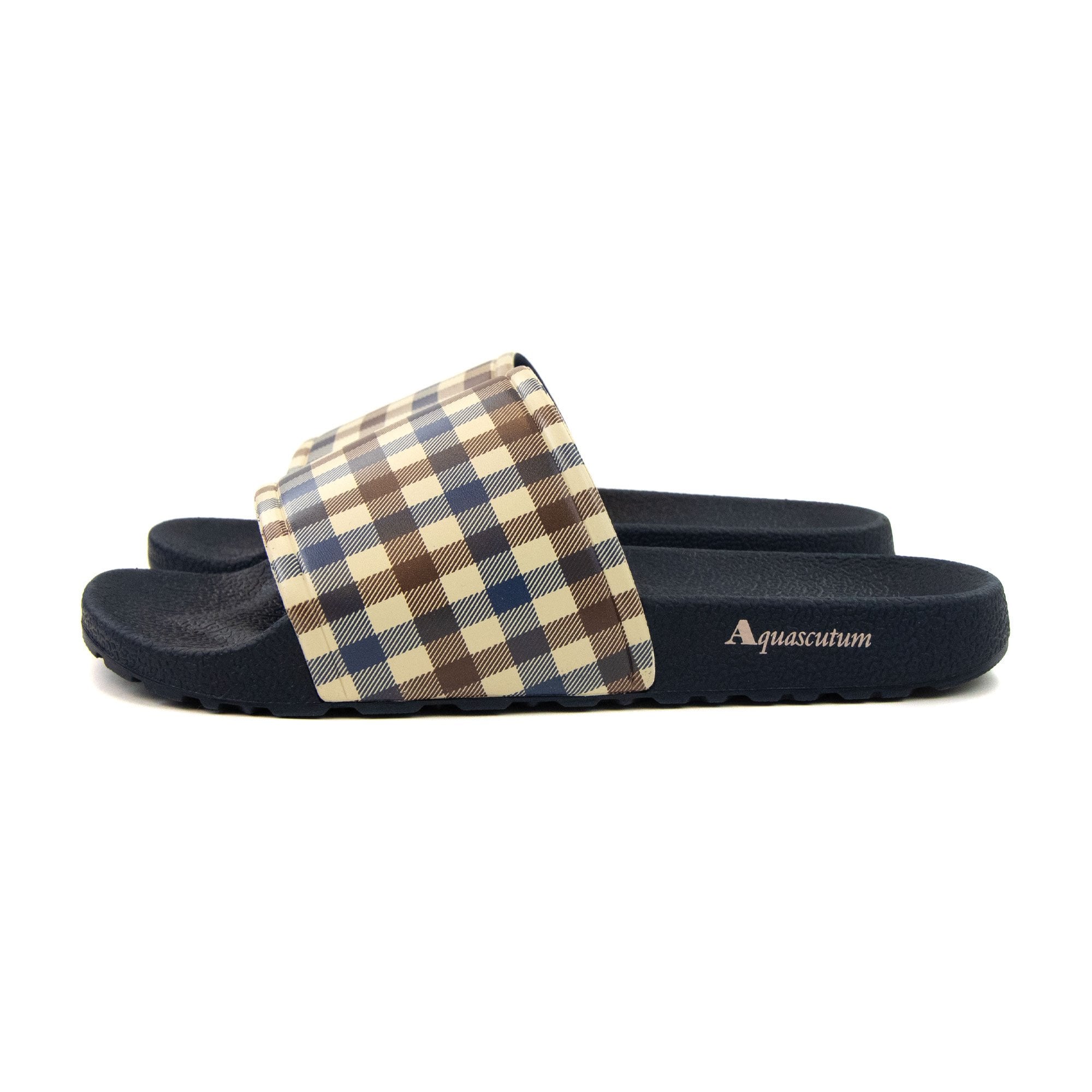Aquascutum Beach Check Sliders Navy