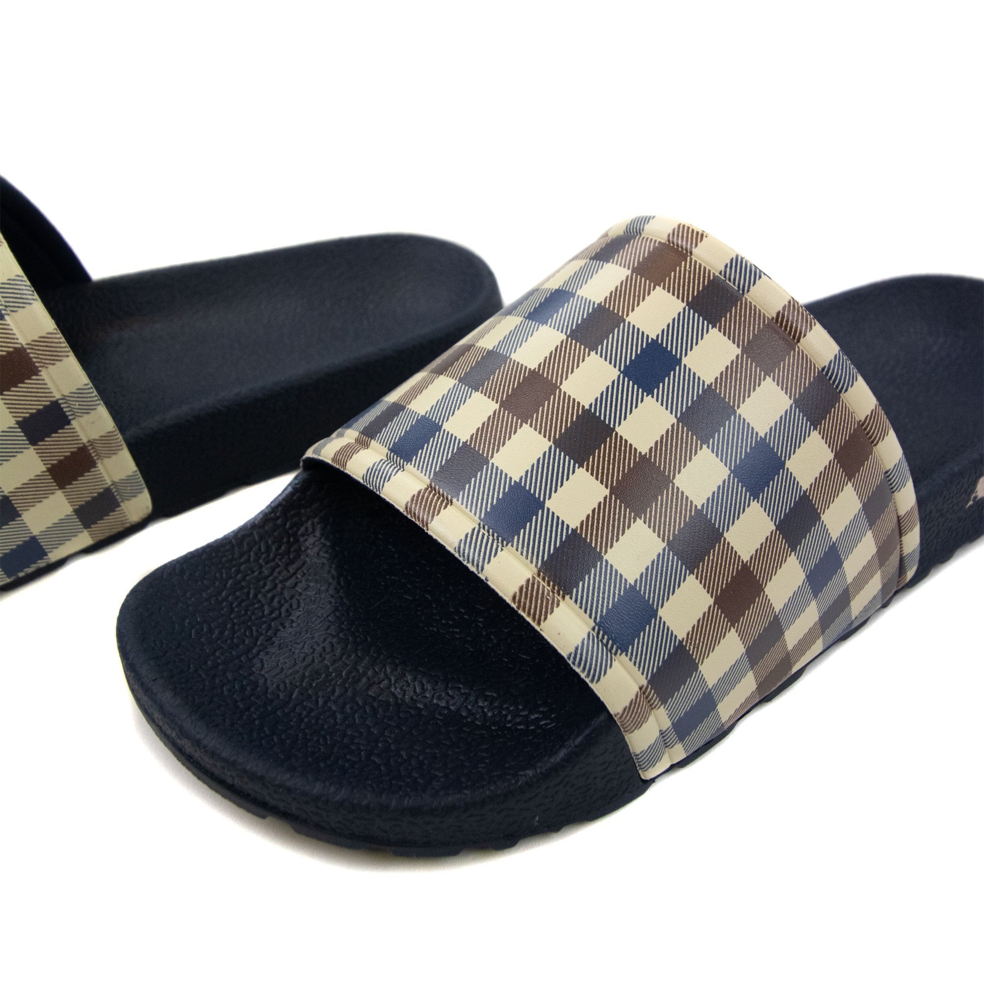 Aquascutum Beach Check Sliders Navy