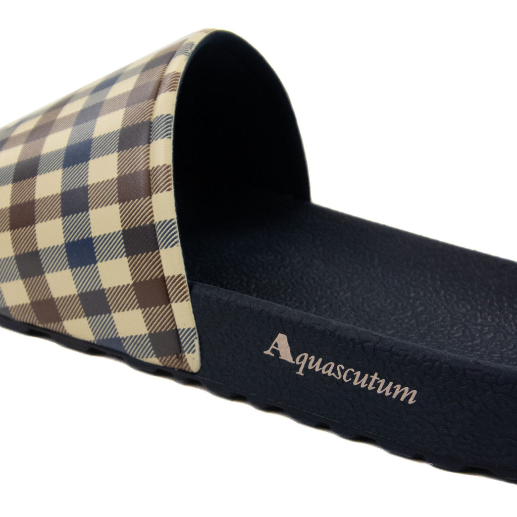 Aquascutum Beach Check Sliders Navy