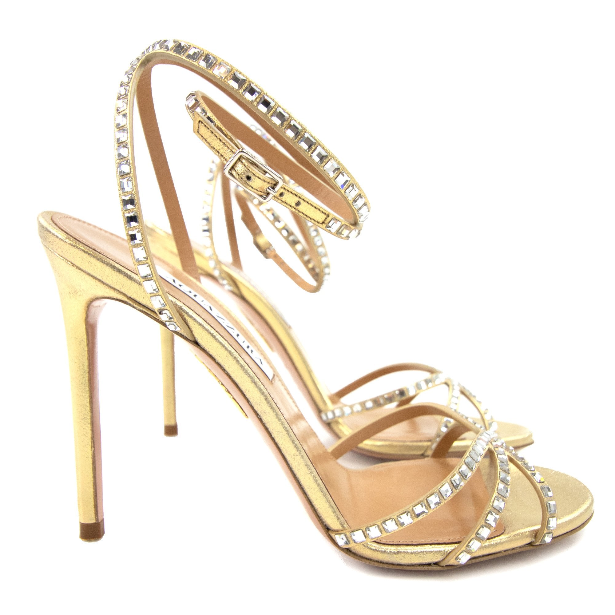 Aquazzura Last Dance Sandal 105 Platino Gold