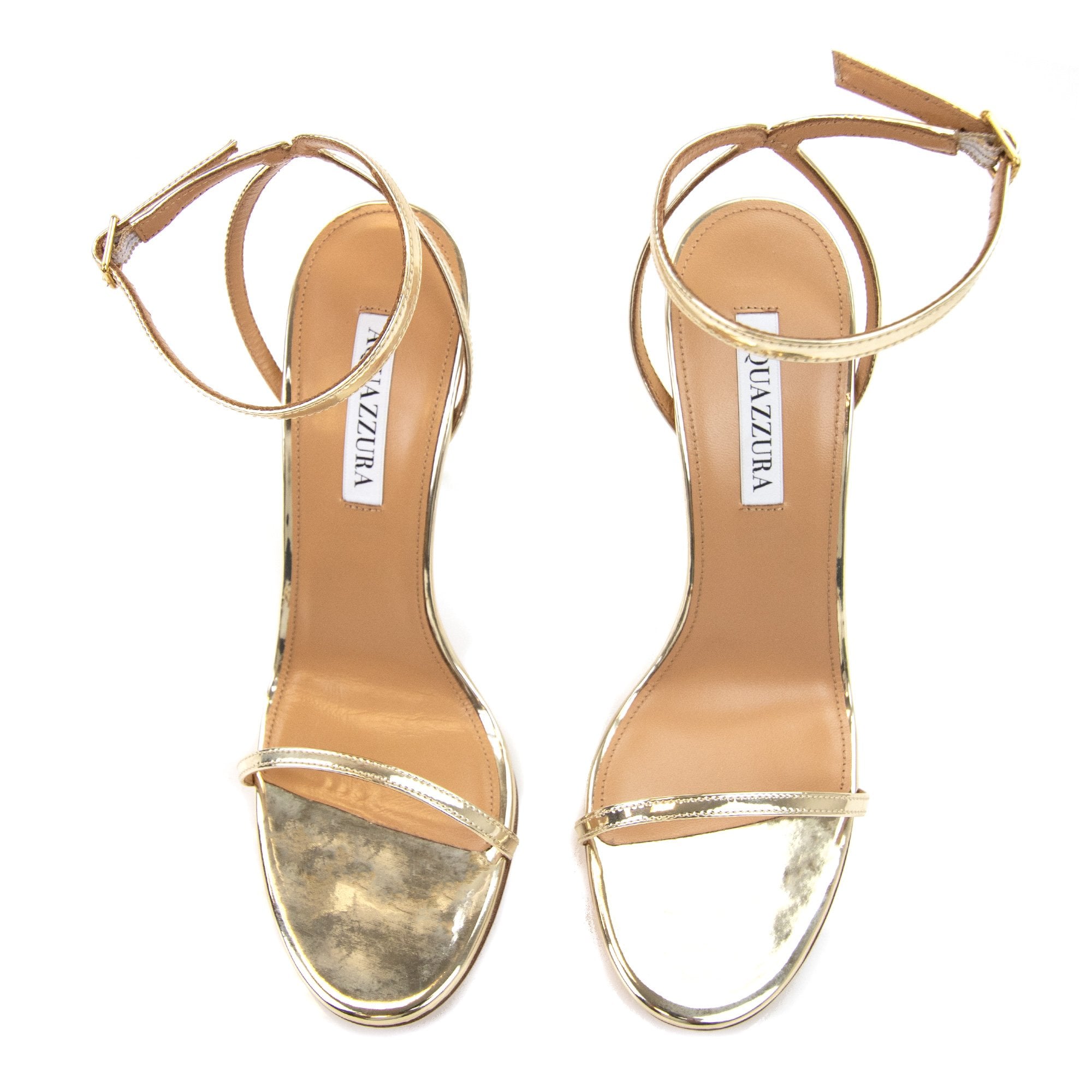 Aquazzura Olie Sandal Specchio Shiny 105 Soft Gold