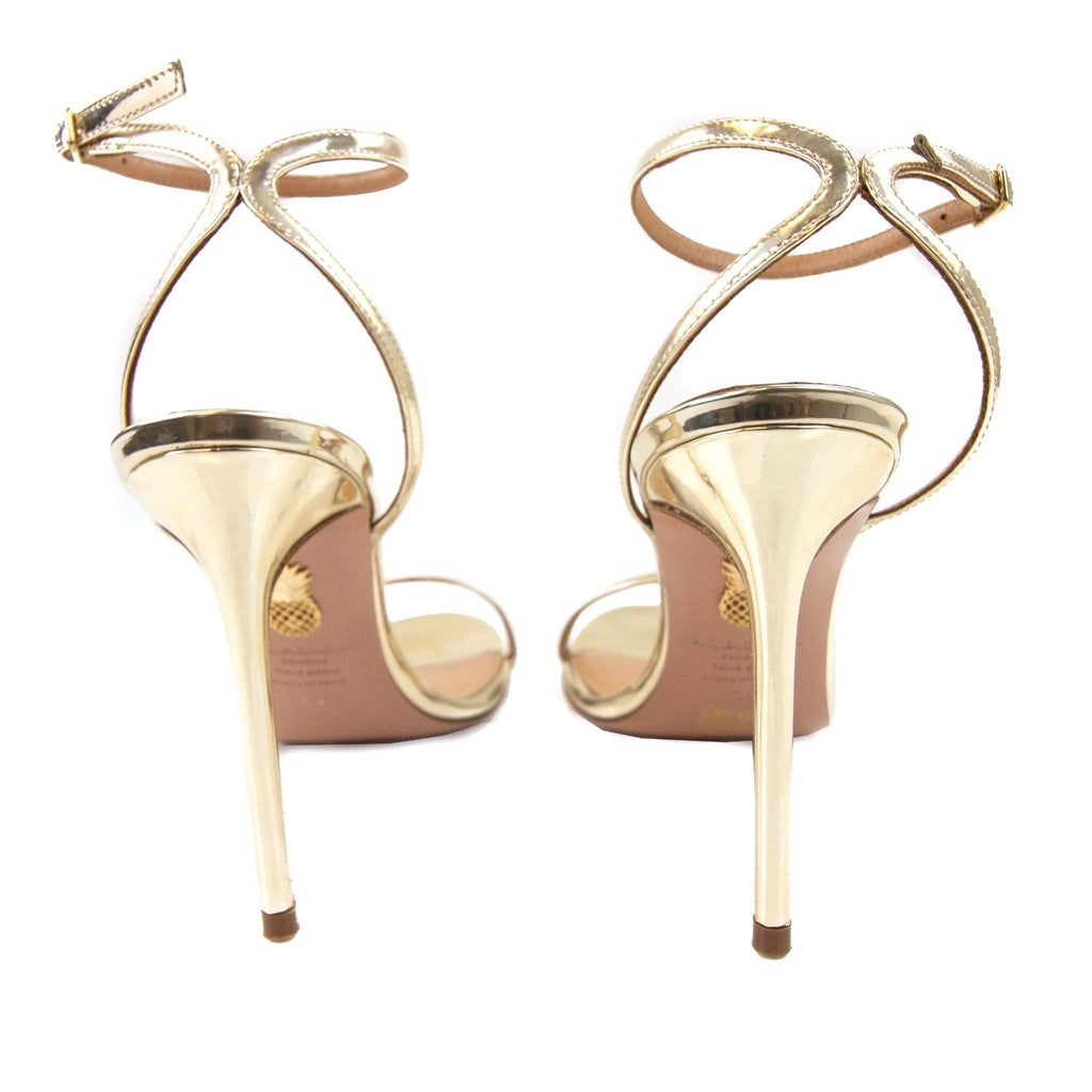 Aquazzura Olie Sandal Specchio Shiny 105 Soft Gold