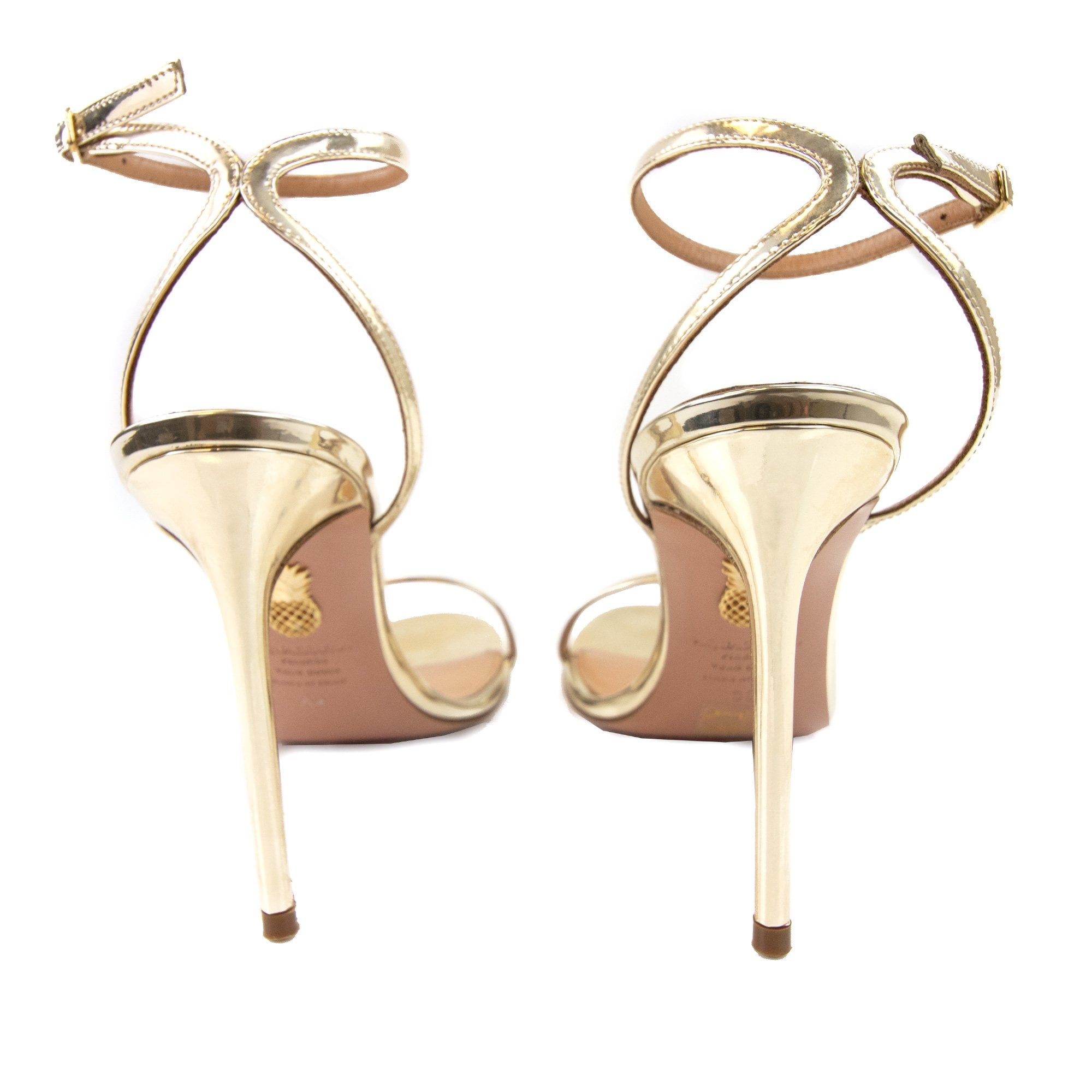 Aquazzura Olie Sandal Specchio Shiny 105 Soft Gold
