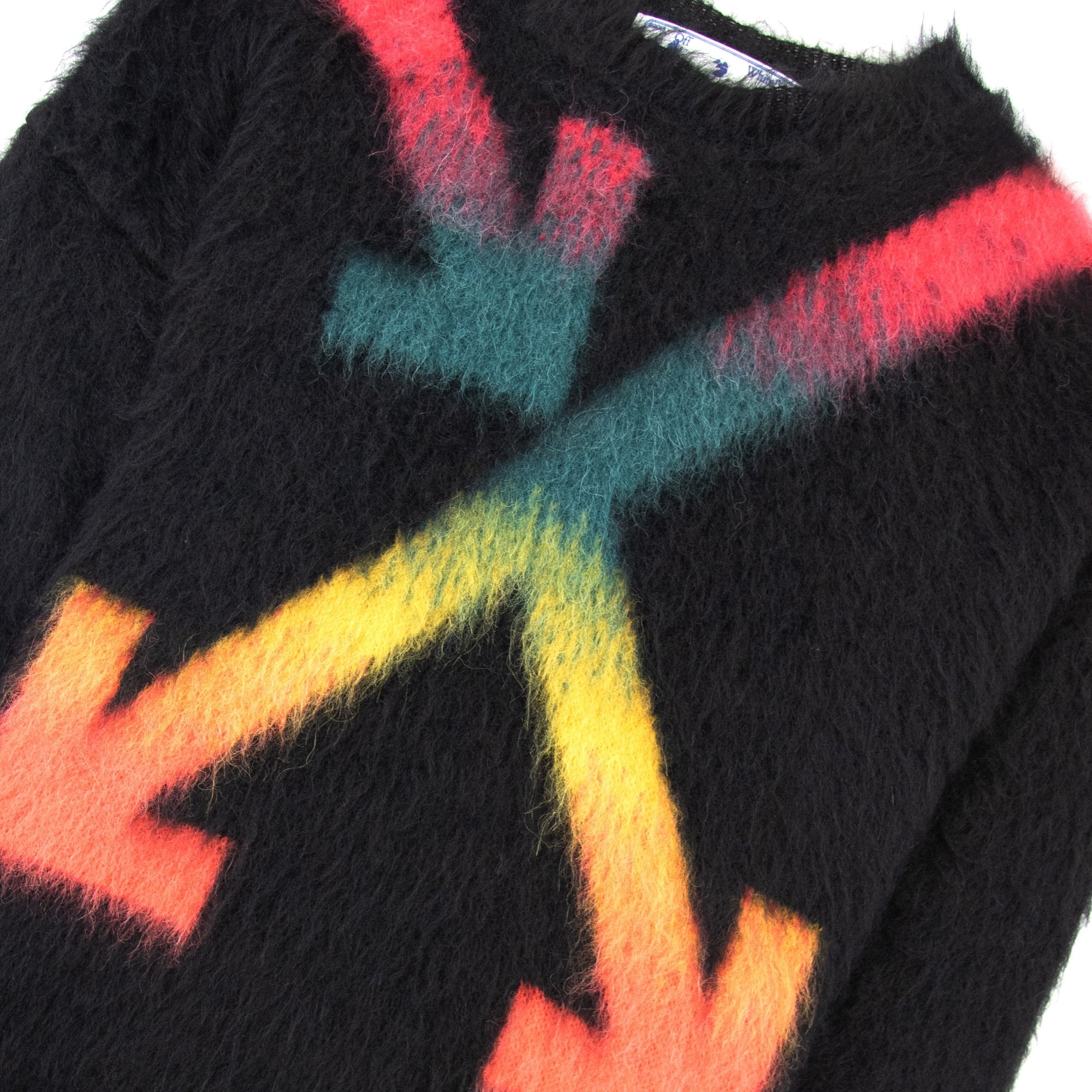 Off White Fuzzy Arrows Crewneck Sweatshirt Black Rain Bow