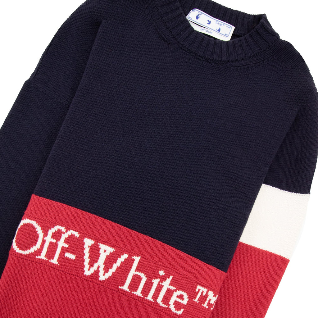 Off White Block Pannel Knitted Sweatshirt Dark Blue/red