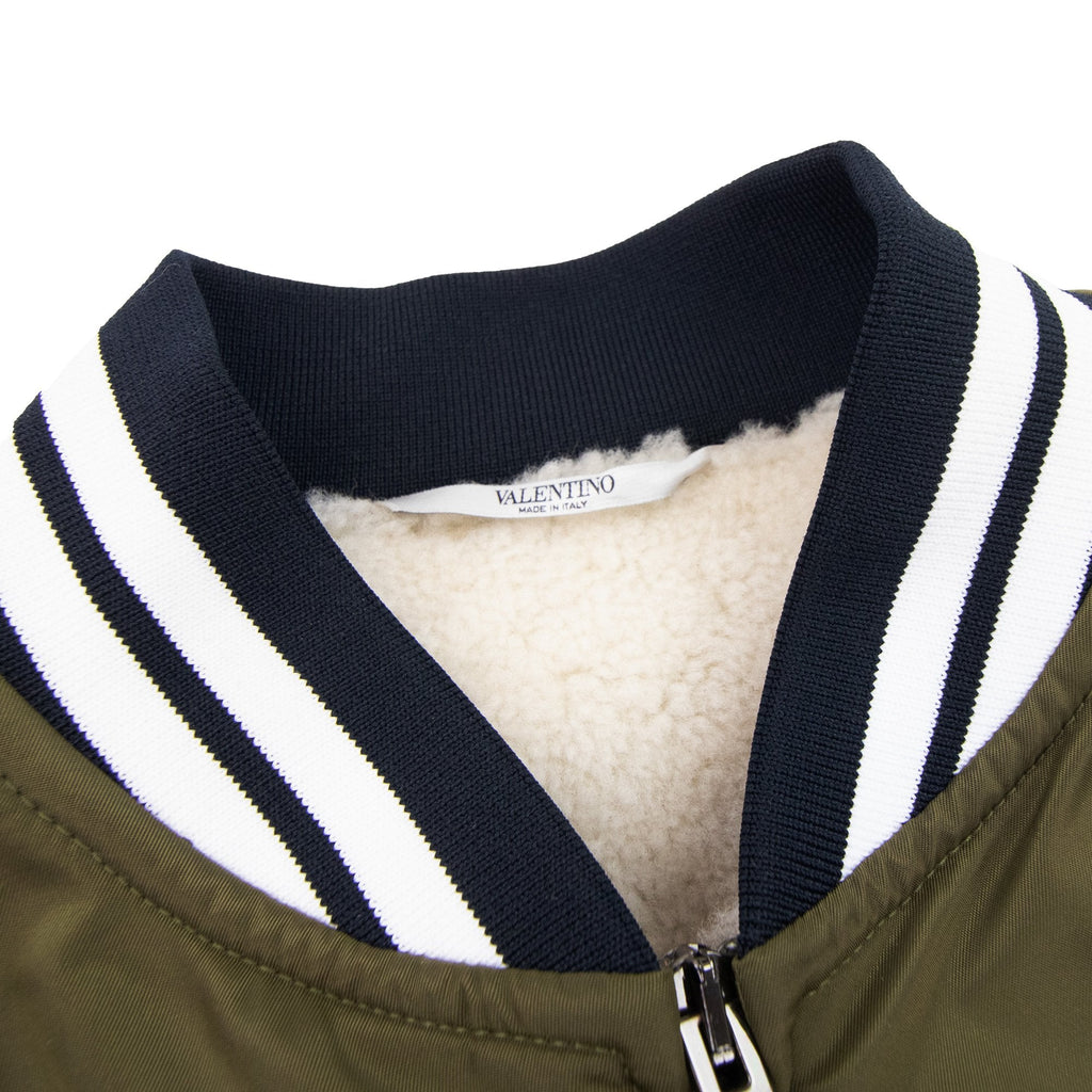 Valentino V Logo Signature Print Bomber Jacket Military Green