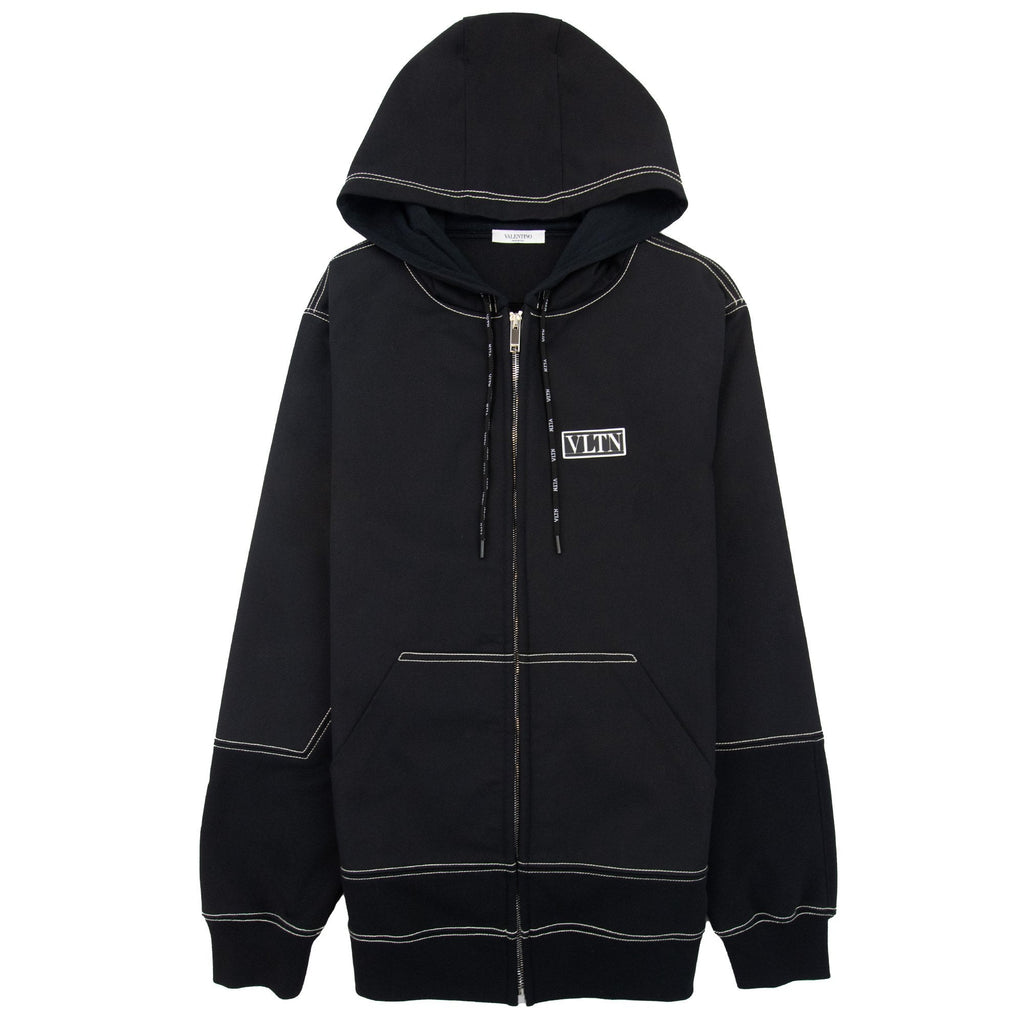 Valentino Vltn Panel Zip Up Hoodied Sweatshirt Black 0no