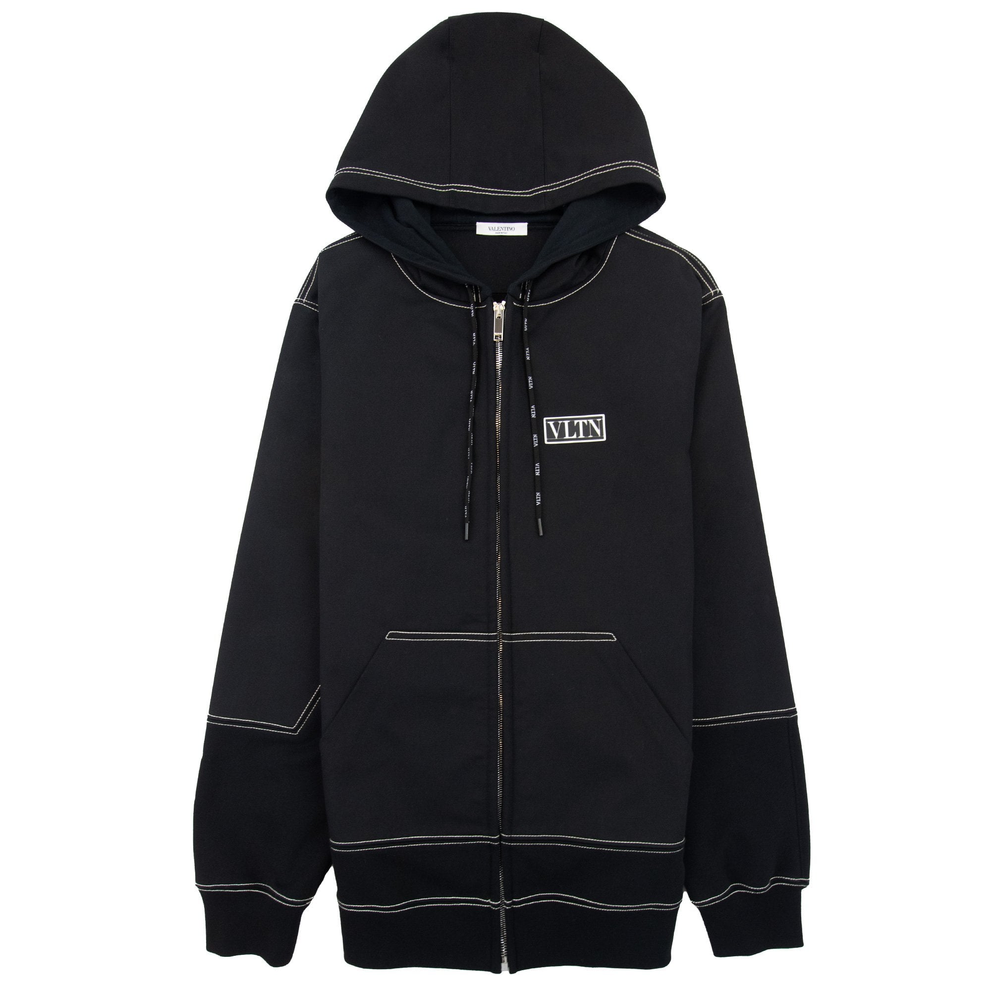Valentino Vltn Panel Zip Up Hoodied Sweatshirt Black 0no