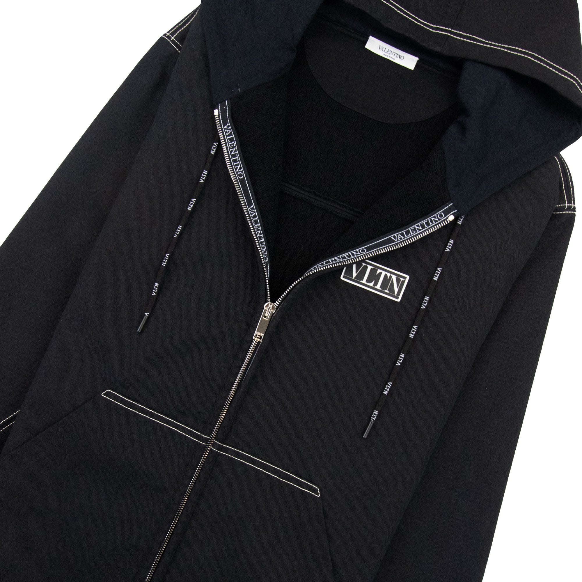 Valentino Vltn Panel Zip Up Hoodied Sweatshirt Black 0no