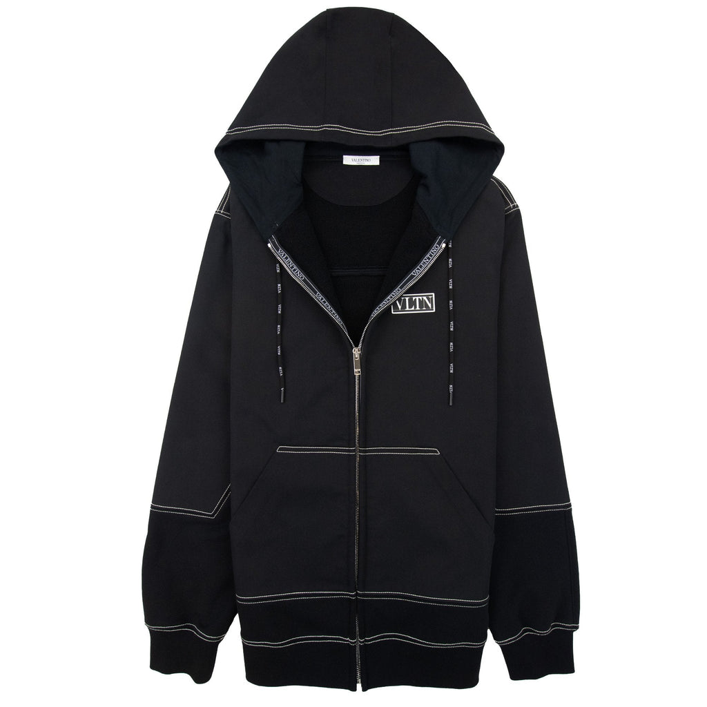 Valentino Vltn Panel Zip Up Hoodied Sweatshirt Black 0no
