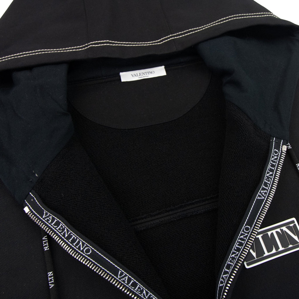 Valentino Vltn Panel Zip Up Hoodied Sweatshirt Black 0no