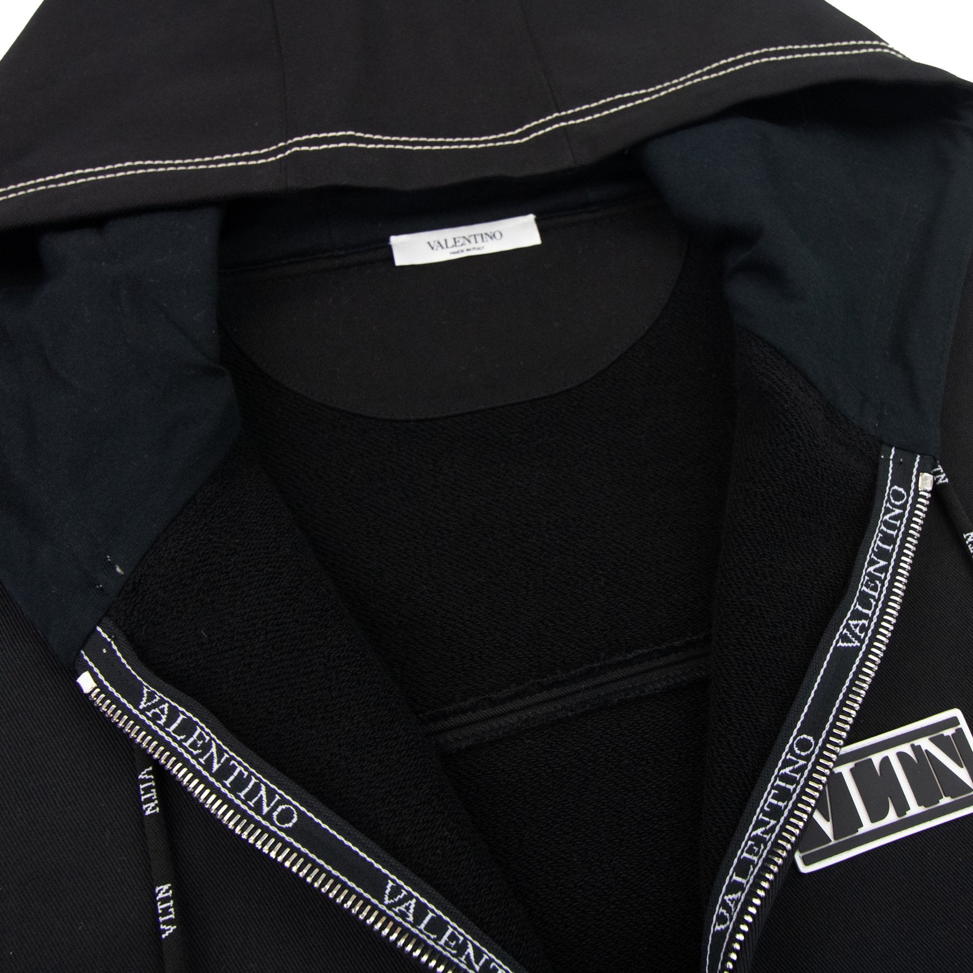 Valentino Vltn Panel Zip Up Hoodied Sweatshirt Black 0no