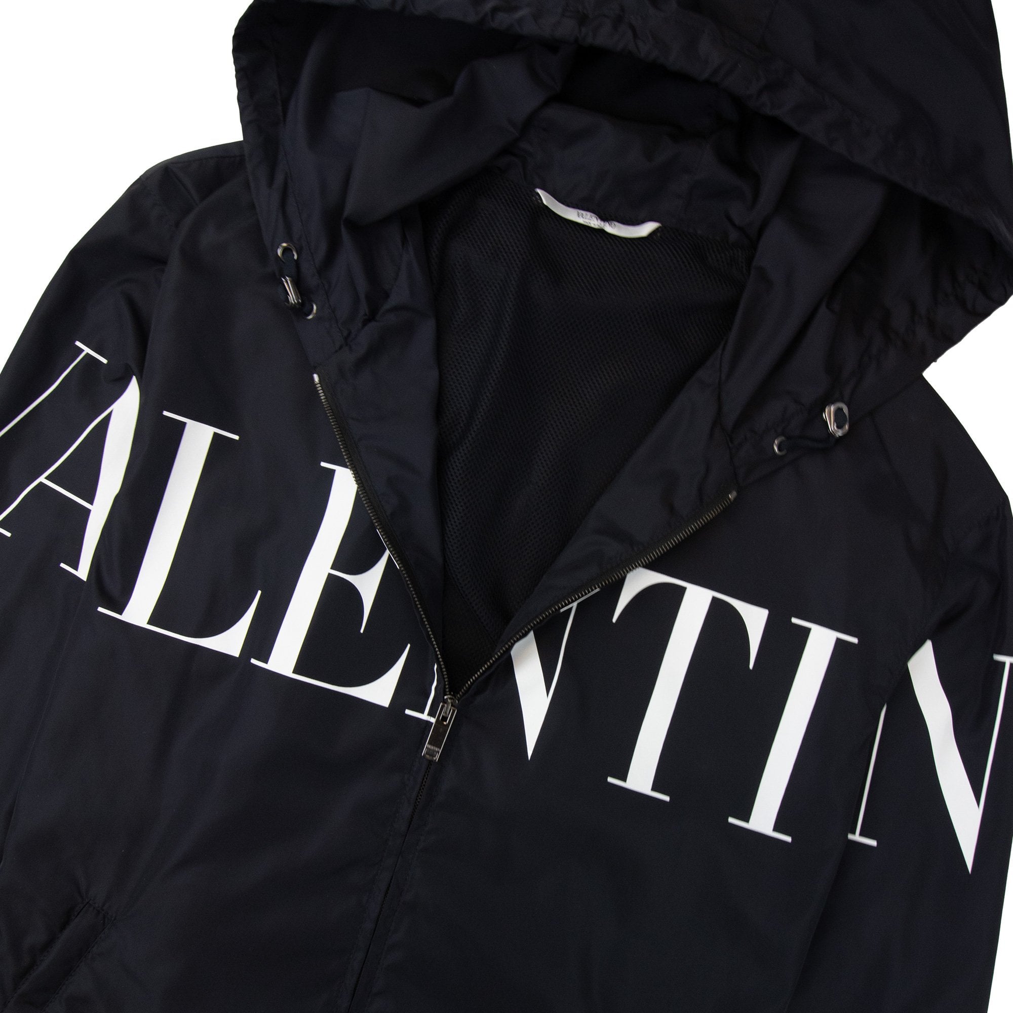 Valentino Logo Print Hooded Windbreaker Jacket Black