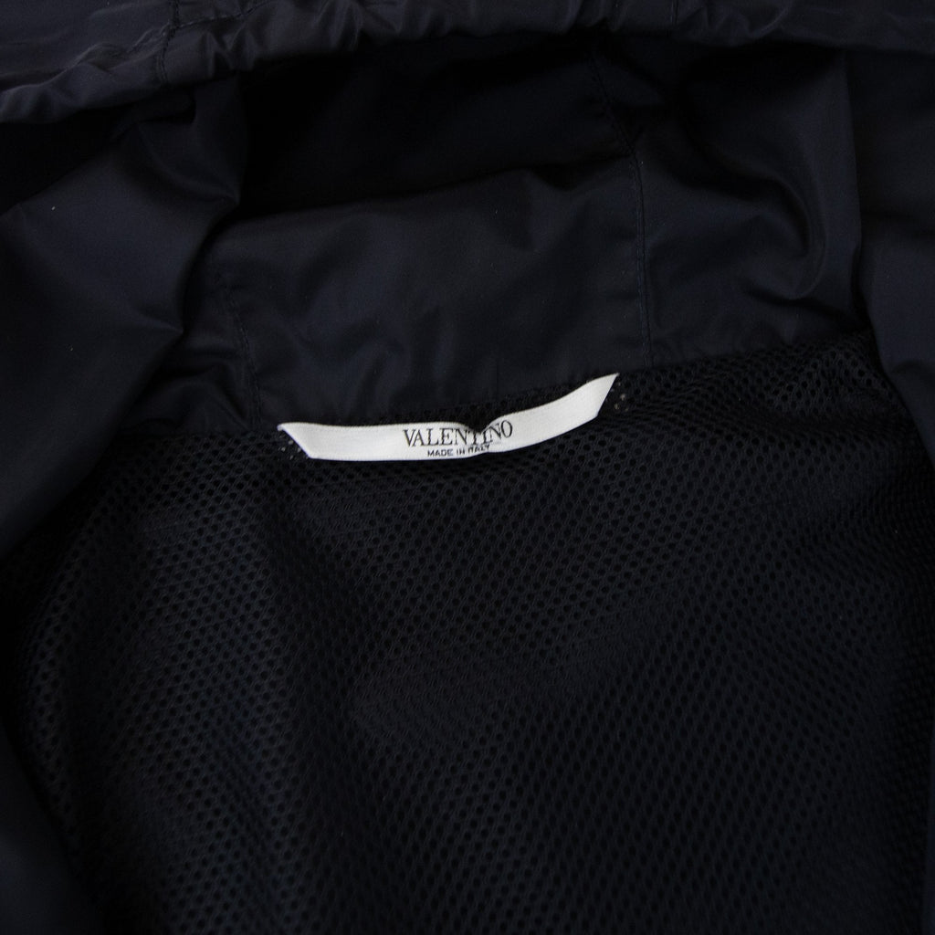 Valentino Logo Print Hooded Windbreaker Jacket Black