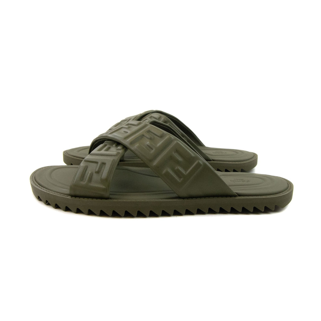 Fendi Embossed Ff Motif Sandals Military Green