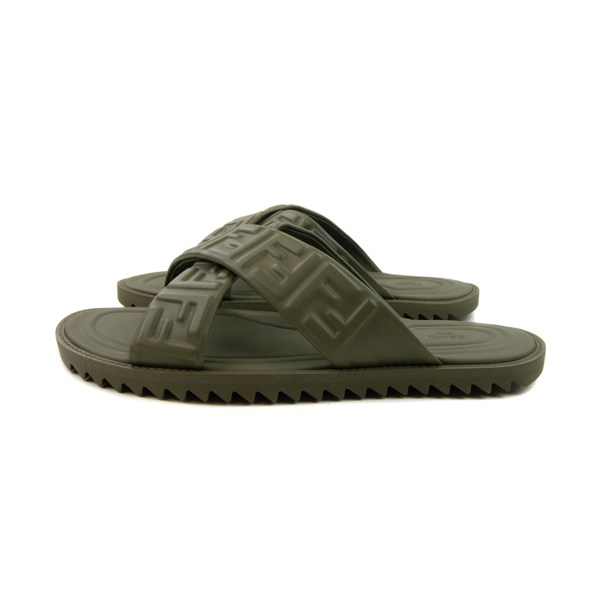 Fendi Embossed Ff Motif Sandals Military Green