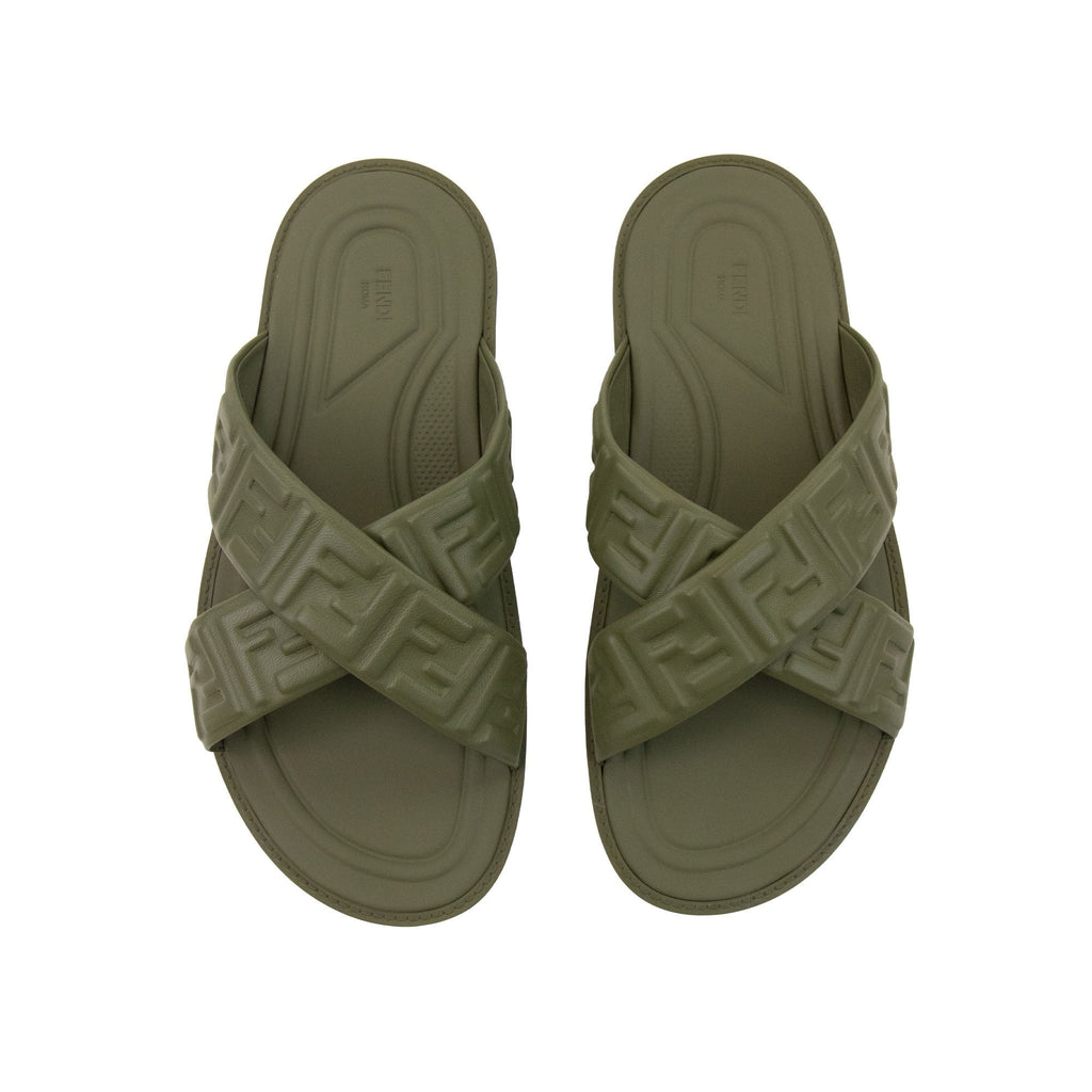 Fendi Embossed Ff Motif Sandals Military Green